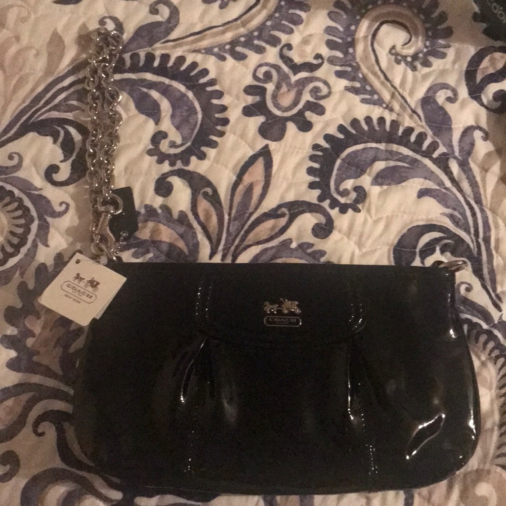 NWT authentic patent leather Coach wristlet